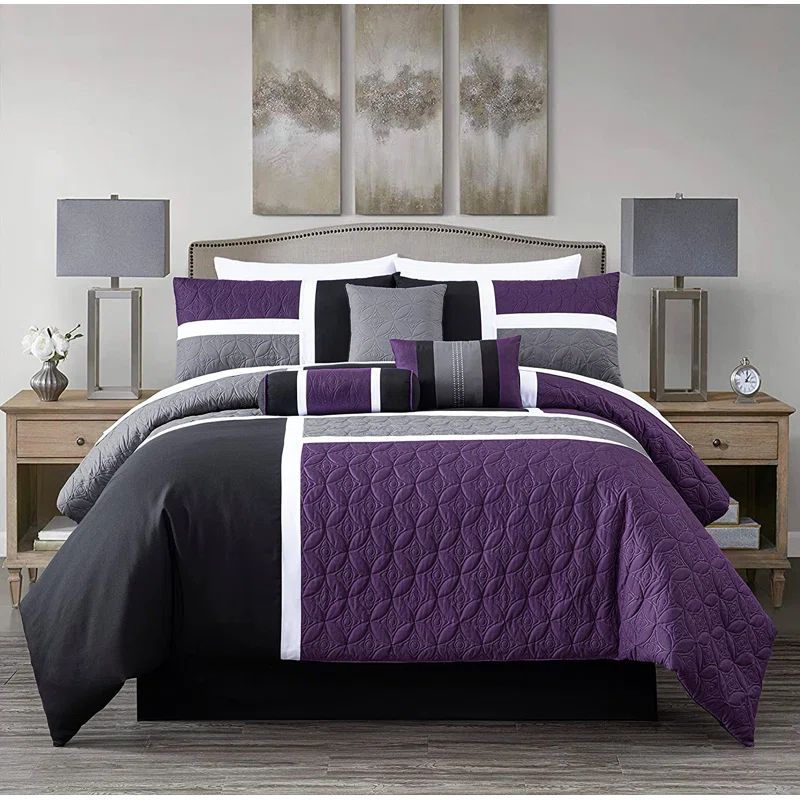 Lavender and Gray Microfiber King Comforter Set with Pillows