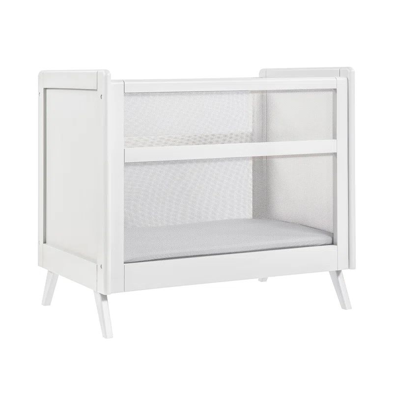 White Wooden and Mesh 2-in-1 Mini Crib with Mattress