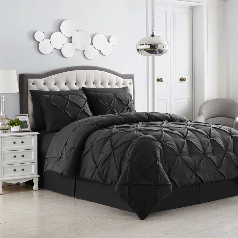 King Black Microfiber Down Alternative 7-Piece Bed in a Bag Set