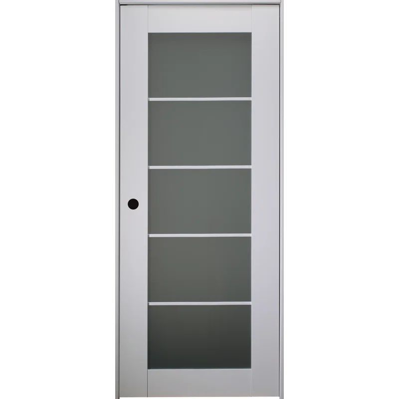 Polar White Solid Core Pine and Frosted Glass 5-Lite Prehung Interior Door