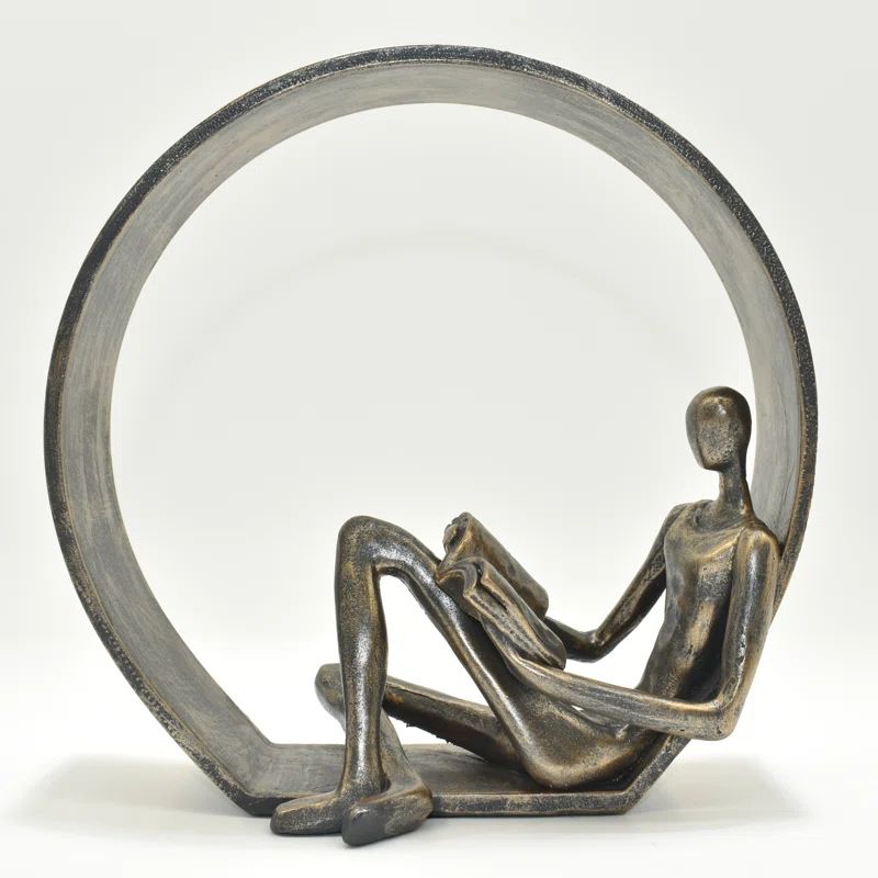 Encircled Reader Pewter Resin Sculpture Art Piece