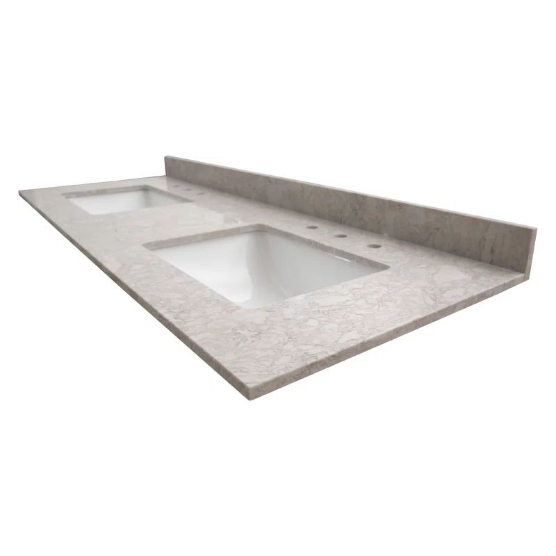 61 in. Drifting Fog Marble Double Sink Bathroom Vanity Top