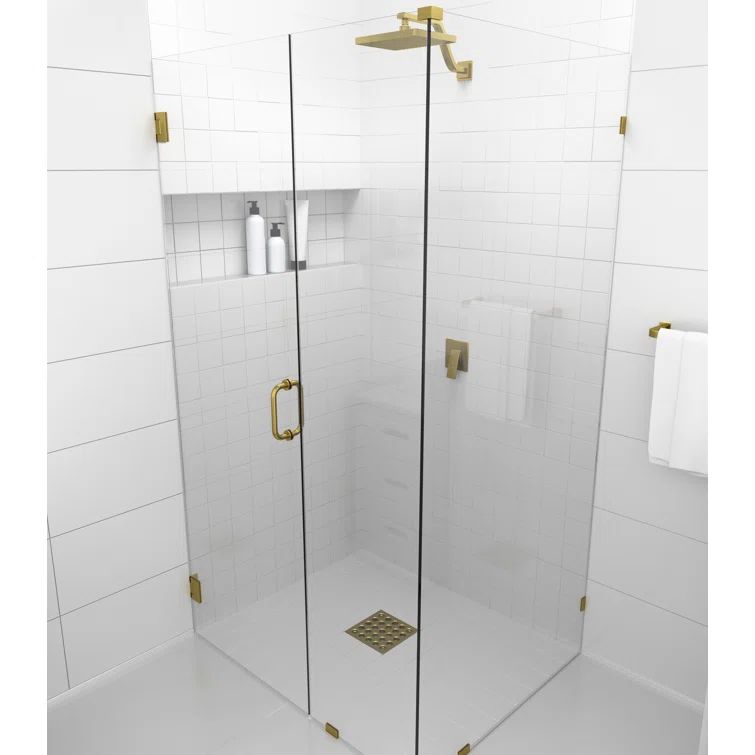 78" Frameless Glass Shower Door with Satin Brass Hardware