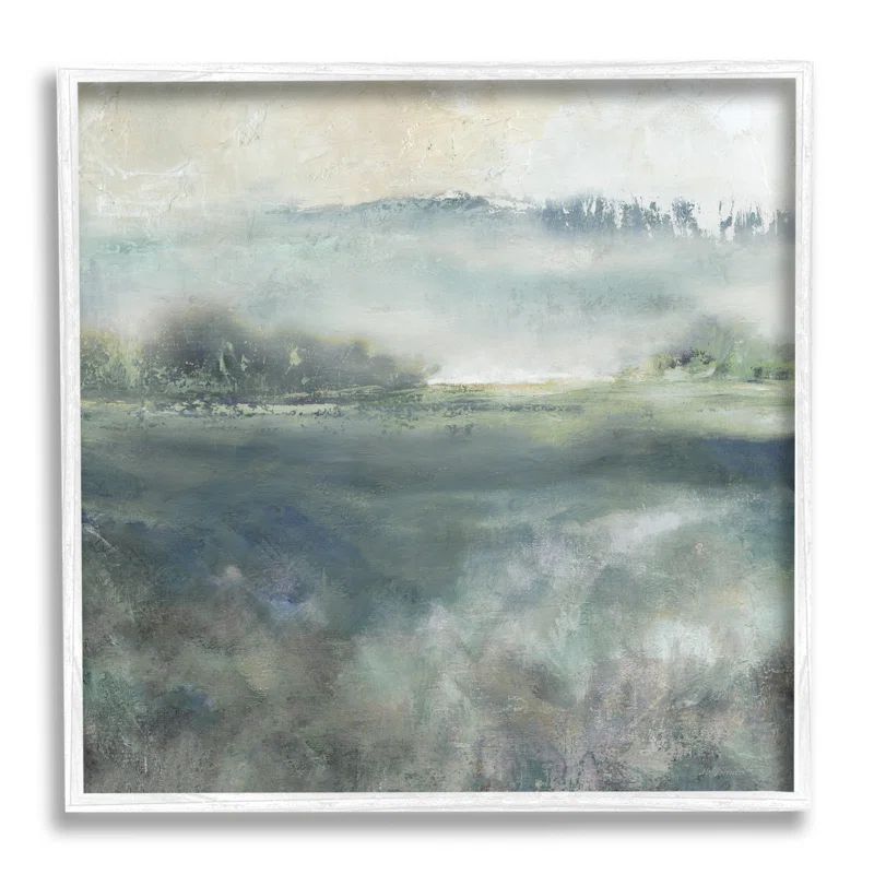 Misty Landscape Abstract Canvas Print with White Frame