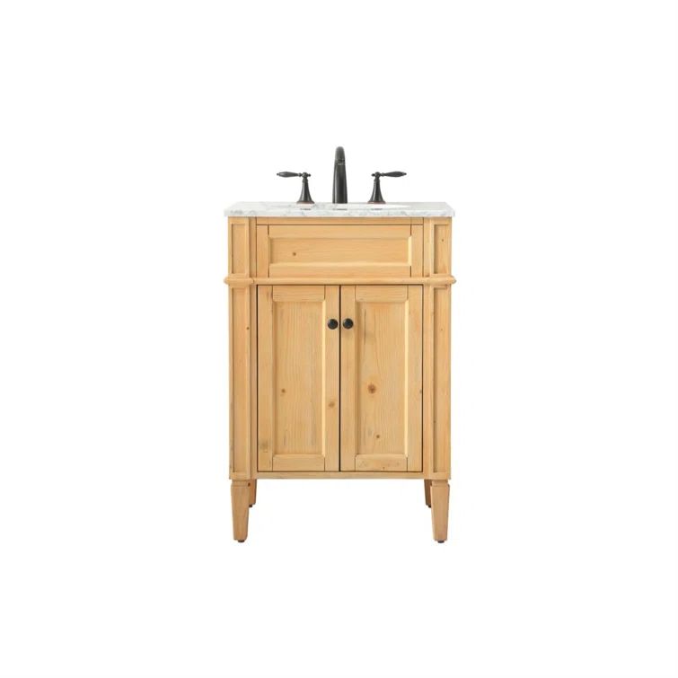 Park Avenue Carrara White Marble Top Natural Wood Single Vanity
