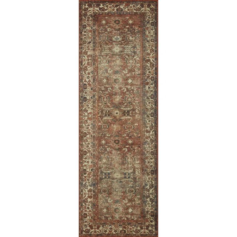 Brick and Ivory Vintage Washable Polyester Runner Rug 2'6" x 7'6"