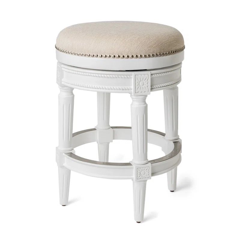 Alabaster White Backless Swivel Wooden Counter Stool