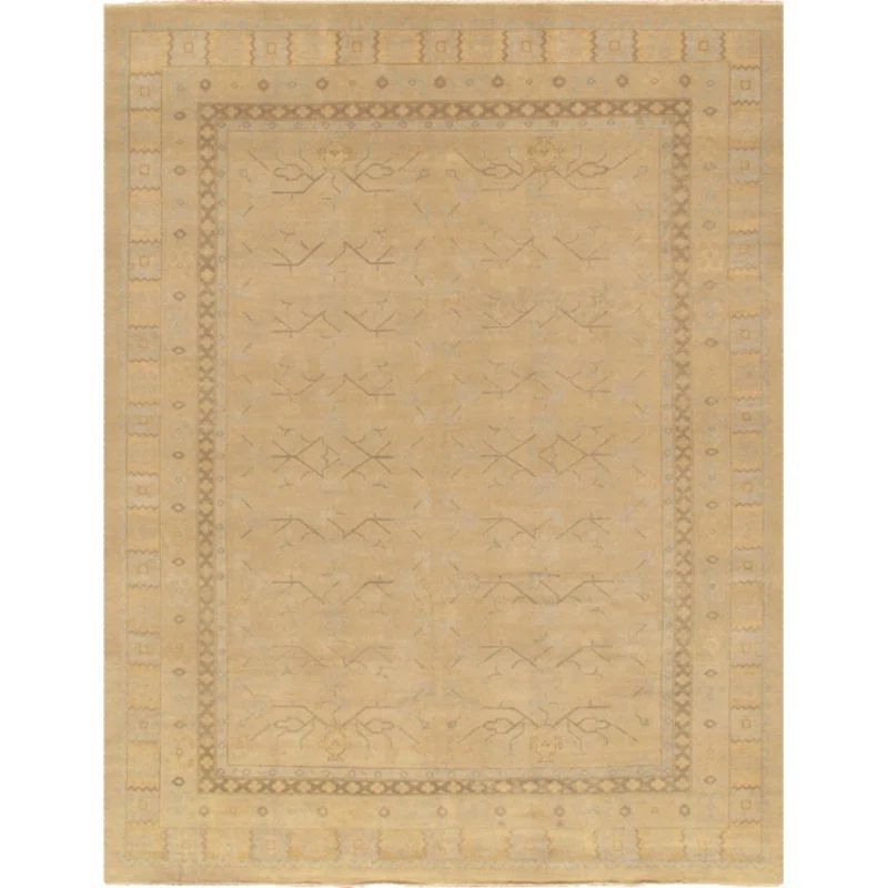 Hand-Knotted Beige Wool Oriental Area Rug 10'3" x 14'5"