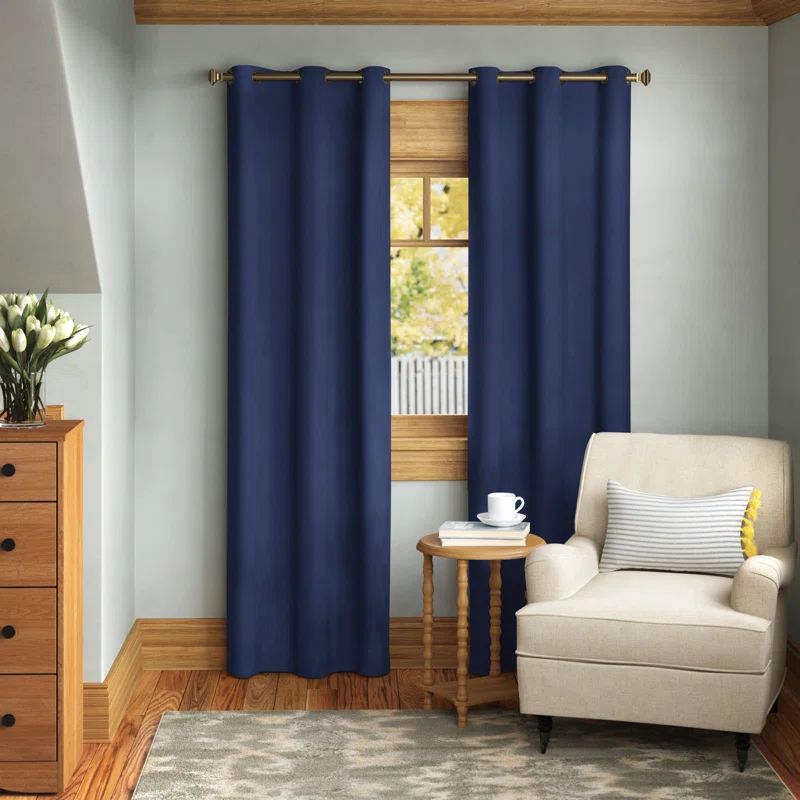 Eclipse Microfiber Energy-Efficient Solid Blackout Grommet Top Single Window Curtain Panel, Navy, 42 x 84