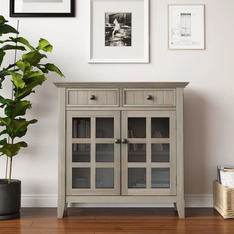 Distressed Grey Solid Wood Office Cabinet with Adjustable Shelving