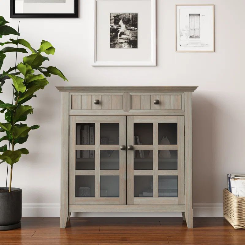 Acadian White Solid Wood Freestanding Storage Cabinet with Glass Doors