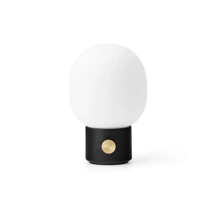 Cordless Black and White Glass Table Lamp with Brass Dimmer