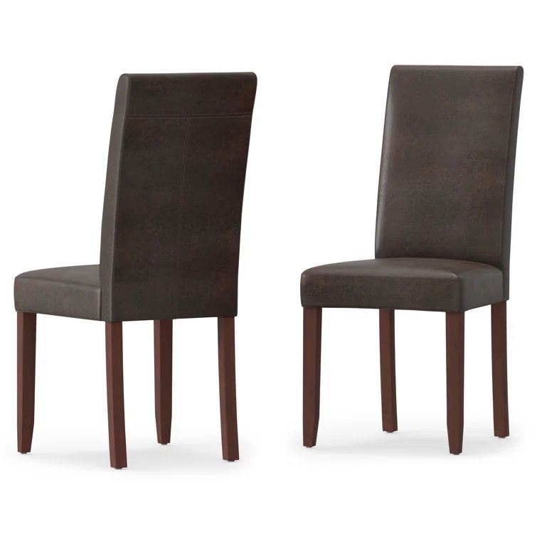 Distressed Brown Faux Leather Parsons Dining Chairs, Set of 2
