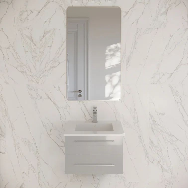 Lucera 24" Wall Hung Gray Quartz Top Modern Bathroom Vanity