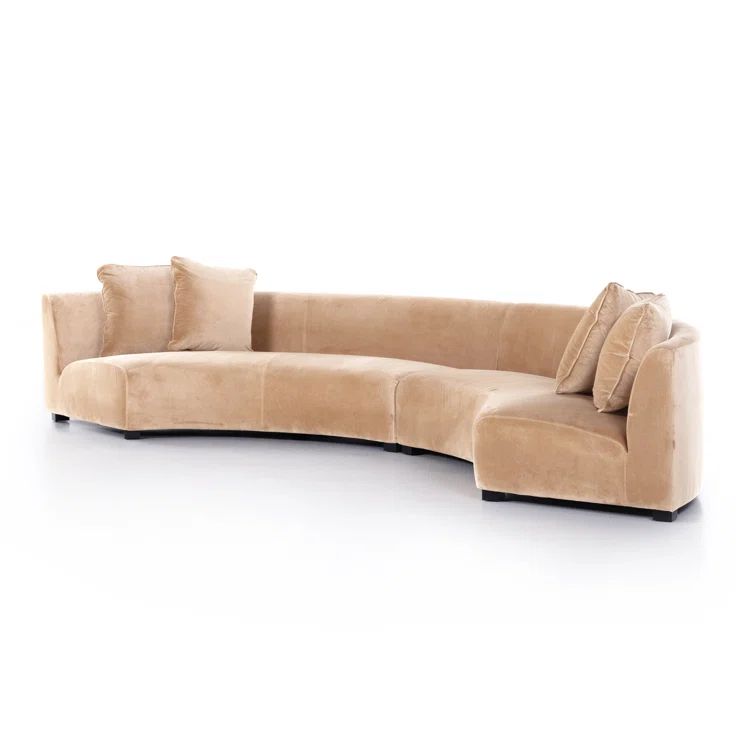 Camel Velvet Tufted Two Piece Rolled Arm Sectional Sofa