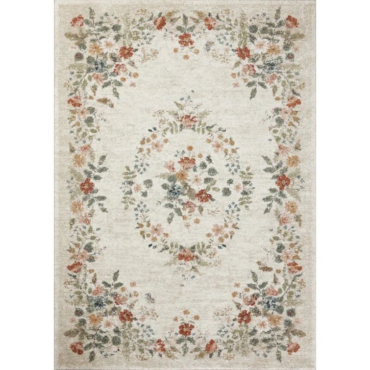 Cream Floral Medallion Synthetic 2'-8" x 4' Accent Rug