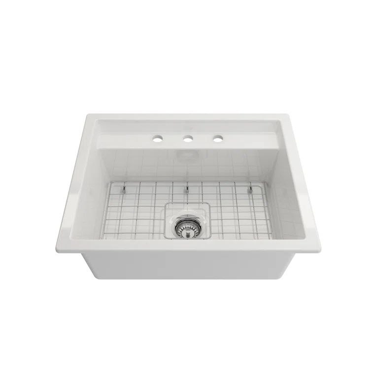 White Fireclay 27-Inch Single Bowl Drop-In Kitchen Sink