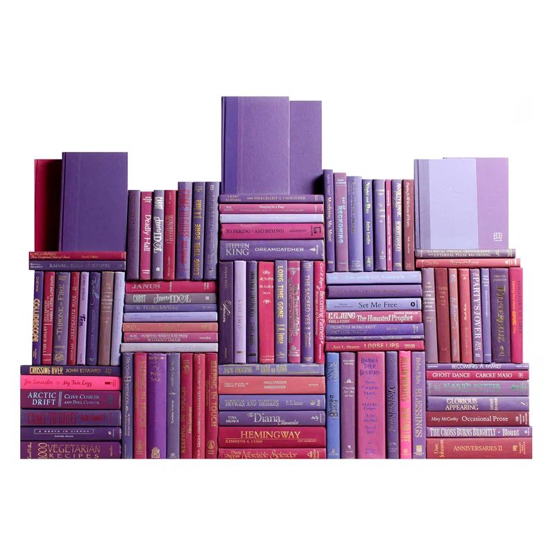 Modern Purple and Berry Decorative Book Wall Set of 100
