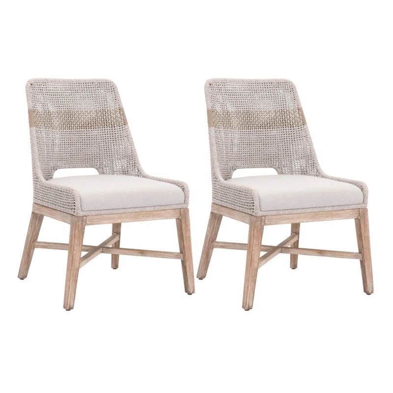Taupe and White Coastal Mahogany Side Chair Set