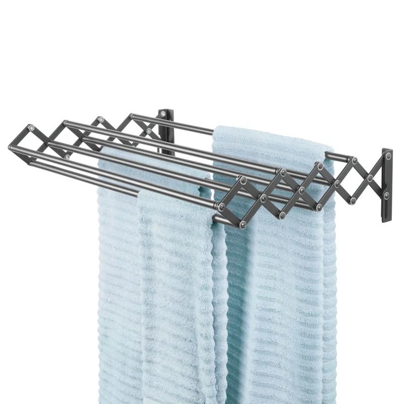 White Steel Wall Mount Accordion Clothes Drying Rack