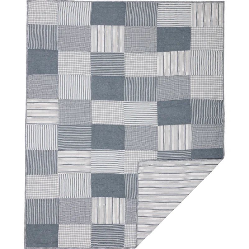 Vintage Chambray & Soft White Cotton Quilted Throw 60x50