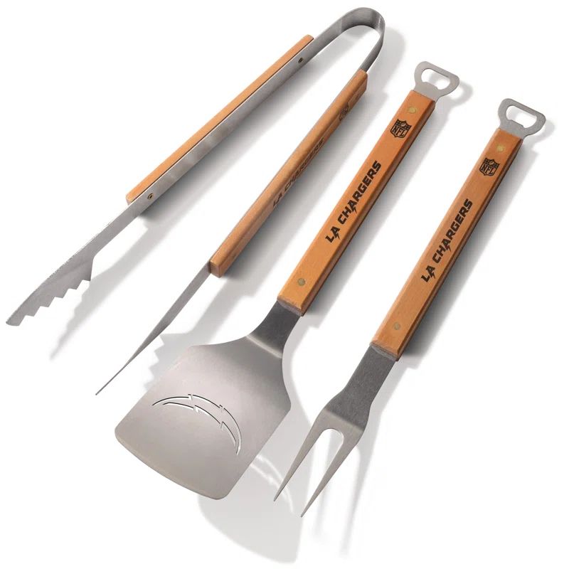 Los Angeles Chargers Stainless Steel BBQ Tool Set with Maple Handles
