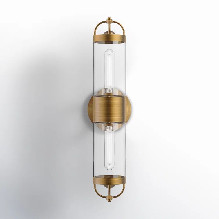 Aged Gold Glass Cylinder Wall Sconce Light