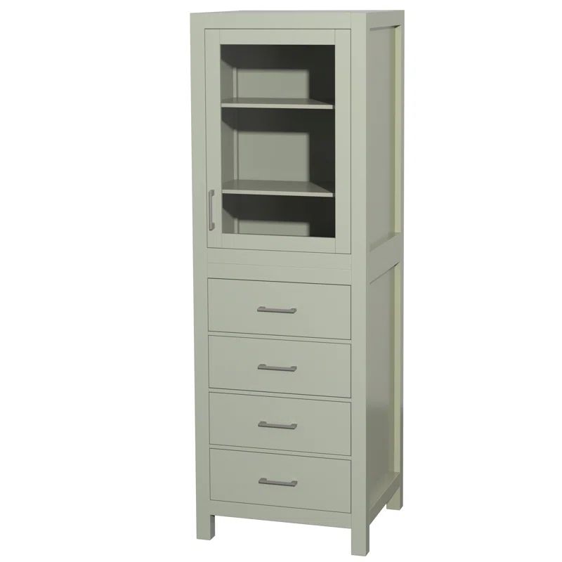 Light Green Hardwood Freestanding Linen Cabinet with Shelves and Drawers