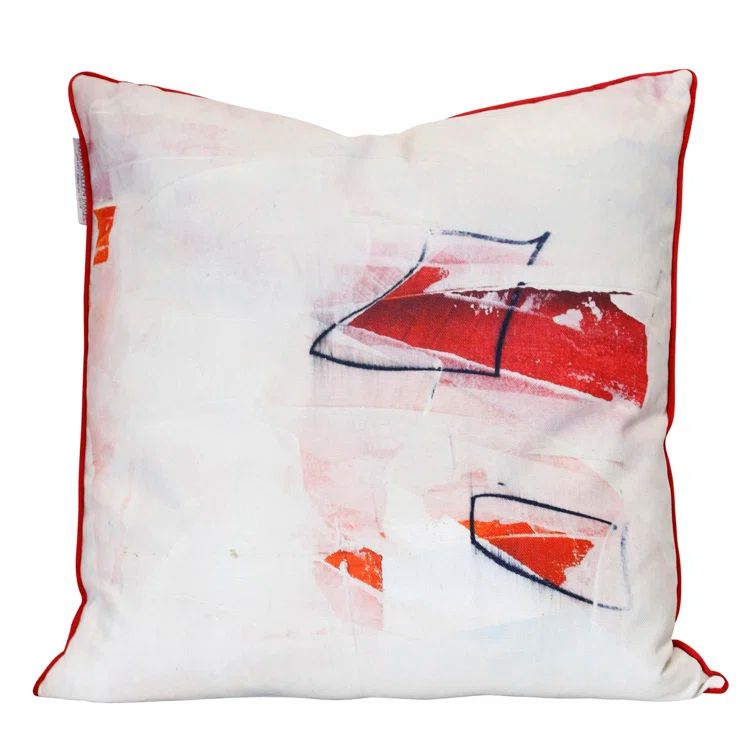 Abstract Red and White Cotton Square Throw Pillow 26"