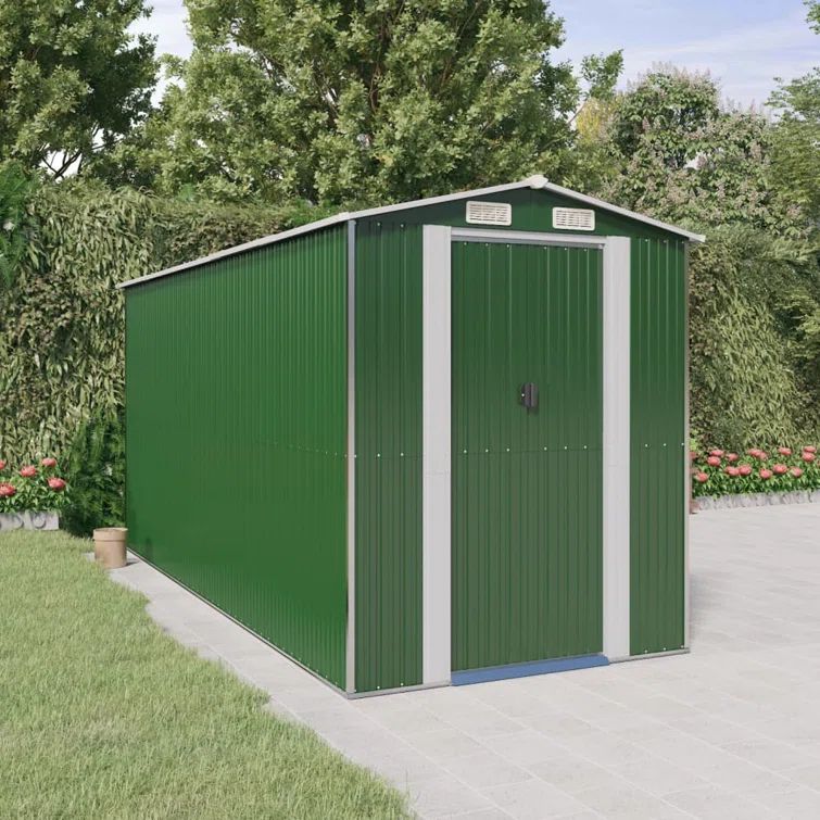 Green Galvanized Steel Outdoor Storage Shed 75.6" x 173.2" x 87.8"