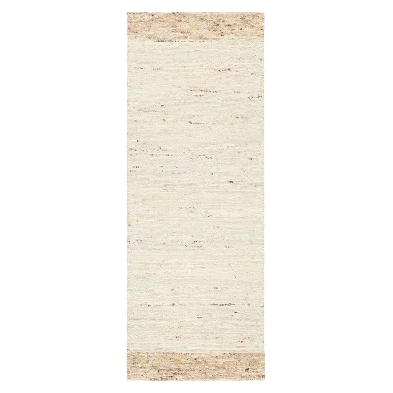 Ivory Beige Handcrafted Wool Runner Rug with Cotton Backing