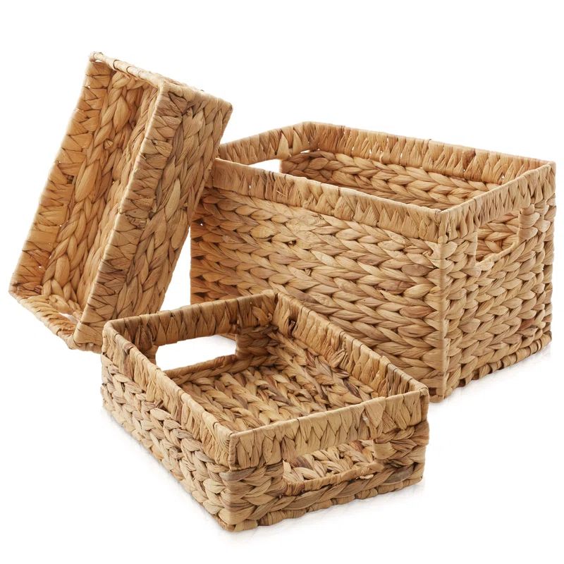 Eco-Friendly Seagrass Rectangular Storage Basket Set with Handles