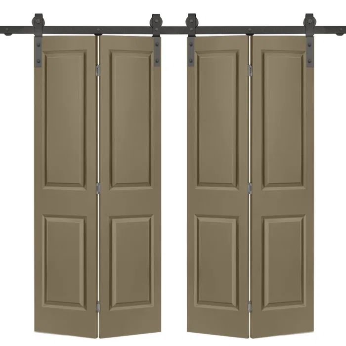Olive Green MDF Double Bi-Fold Barn Doors with Black Hardware