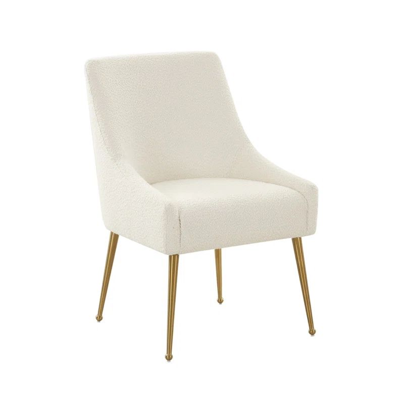 Cream Boucle Upholstered Dining Chair with Gold Metal Legs