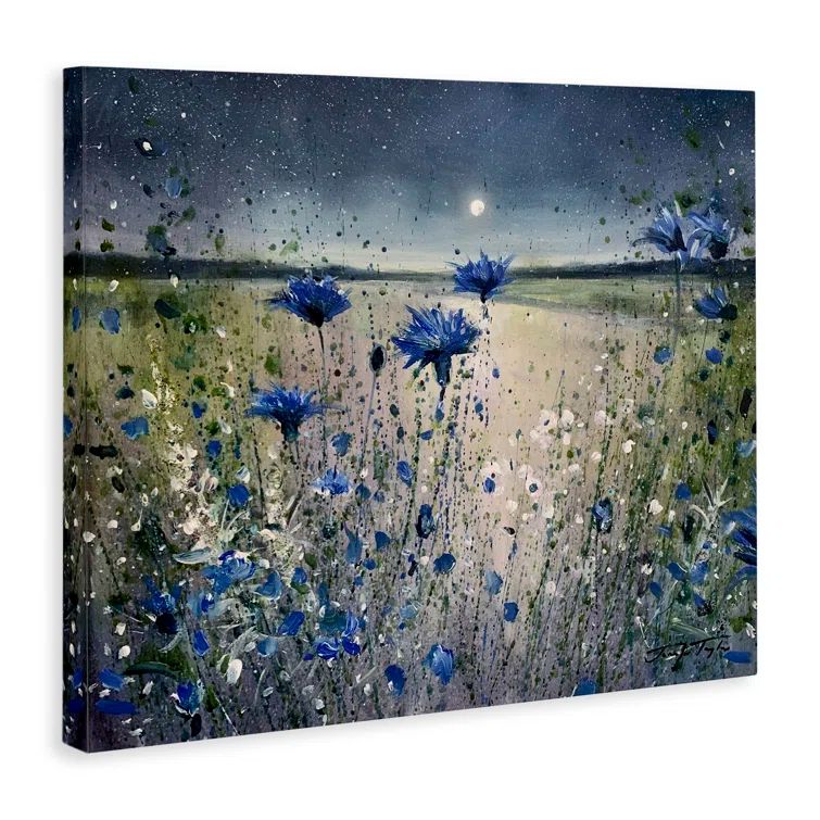 Blue Night Blooming Flowers Landscape Canvas Art