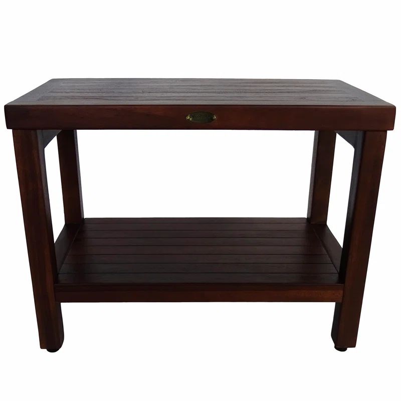 24" Brown Teak Shower Bench with Shelf