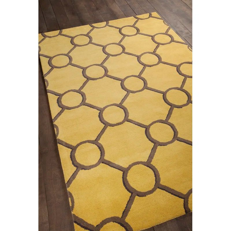Luxe Diamond-Circle Yellow Wool 5' x 7'6" Hand-Tufted Rug