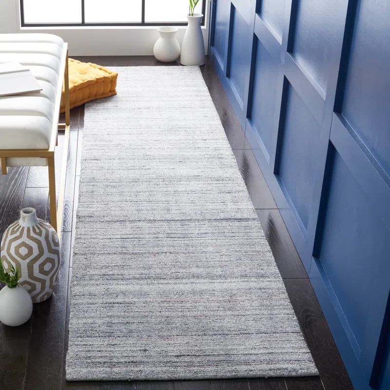 Light Gray Hand-Knotted Wool and Viscose Area Rug