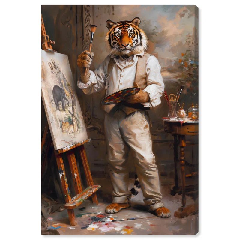 Vintage Tiger Artist Portrait on Wrapped Canvas, 24" x 16"