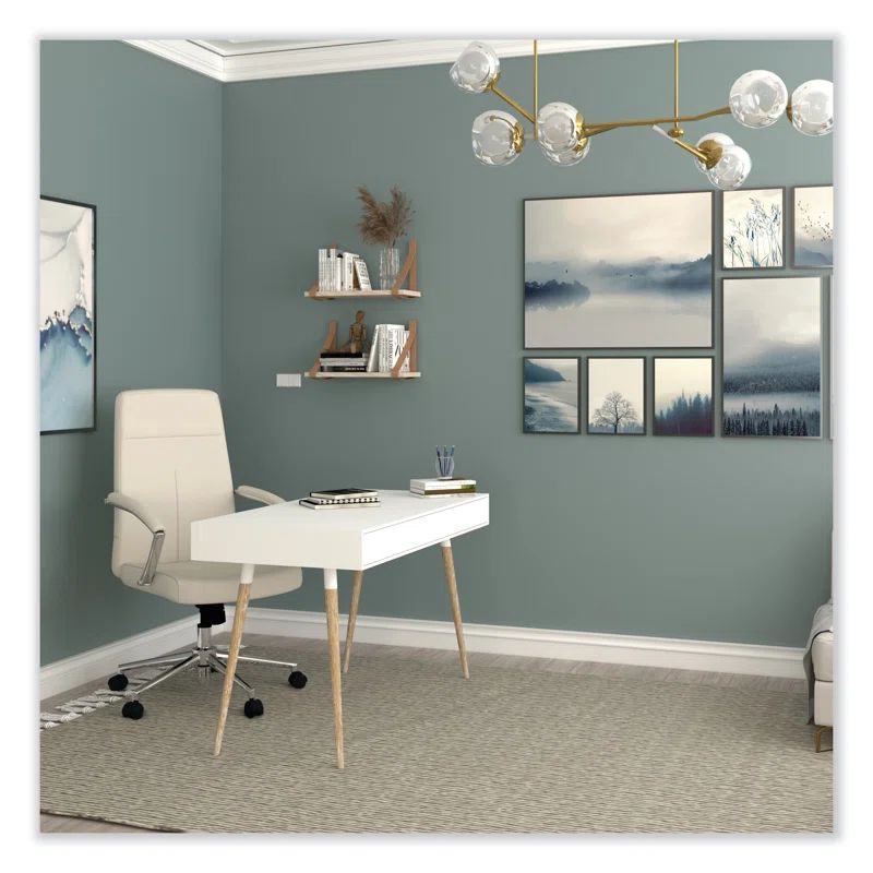 Contemporary White Leather Task Chair with Chrome Accents