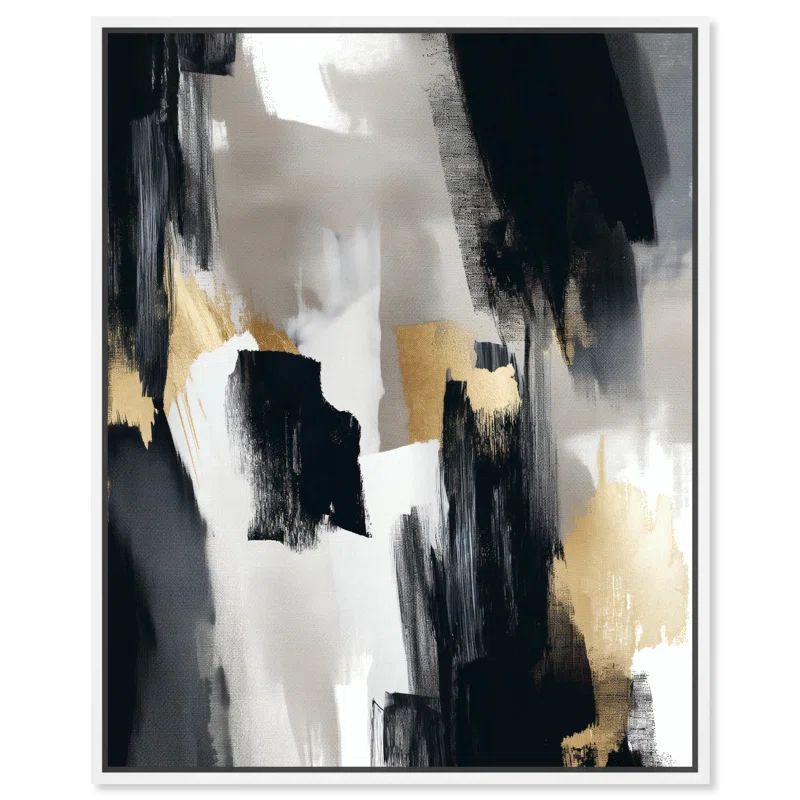 Large Black and White Abstract Canvas Print with White Frame