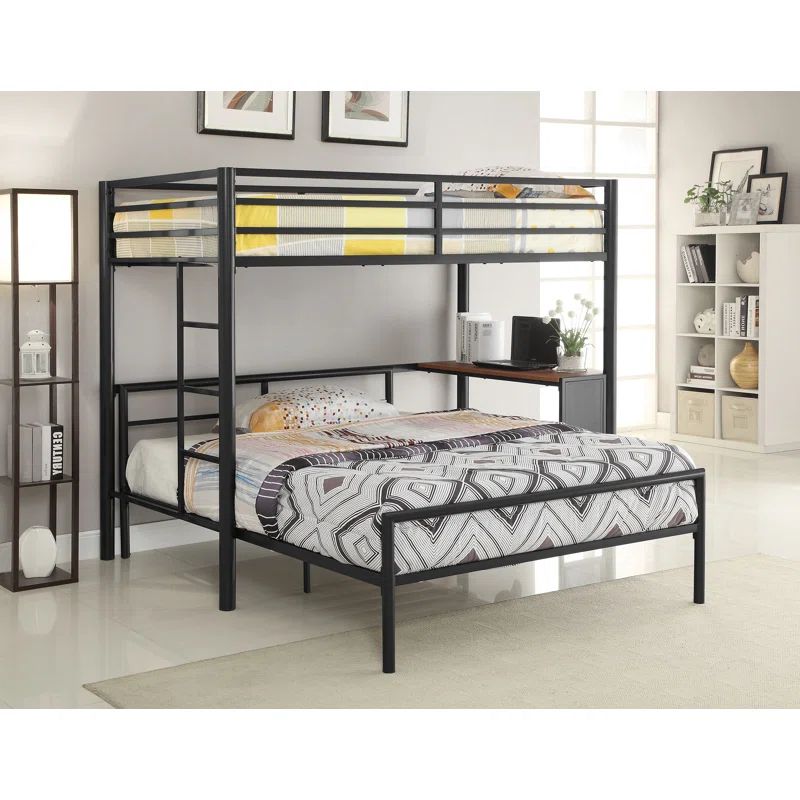 Contemporary Full Metal Bed Frame with Slatted Headboard in Gunmetal