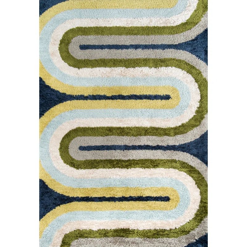 Retro Wave Multicolor Hand-Tufted Shag Runner Rug