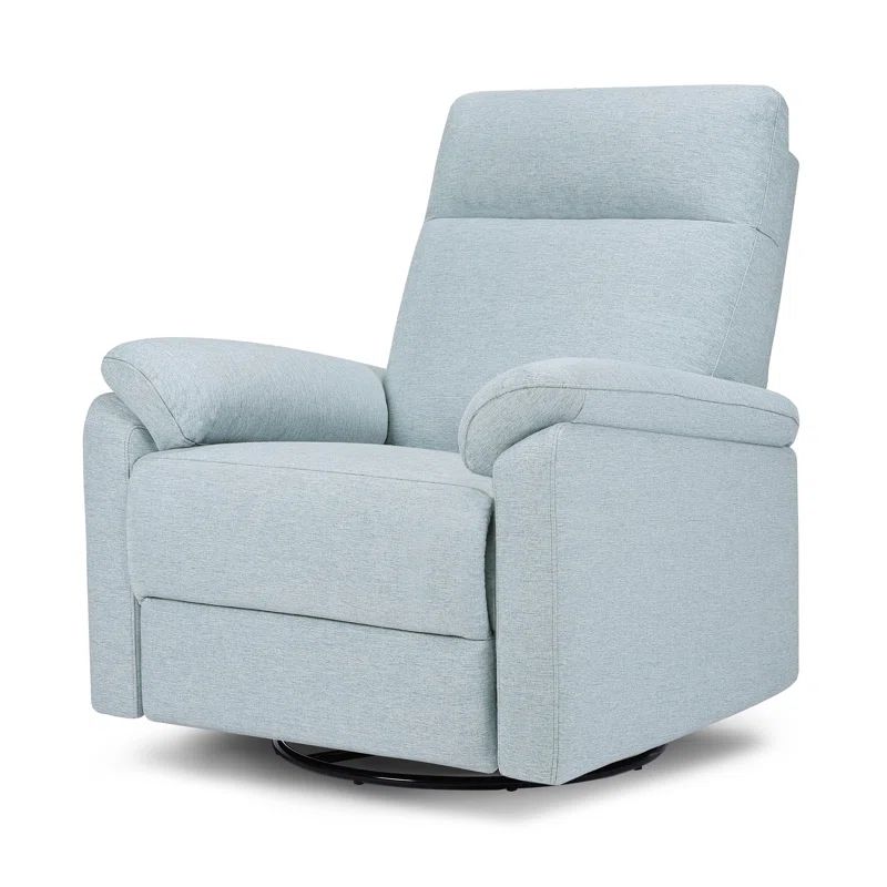 Heathered Blue Polyester Swivel Recliner with Straight Arms