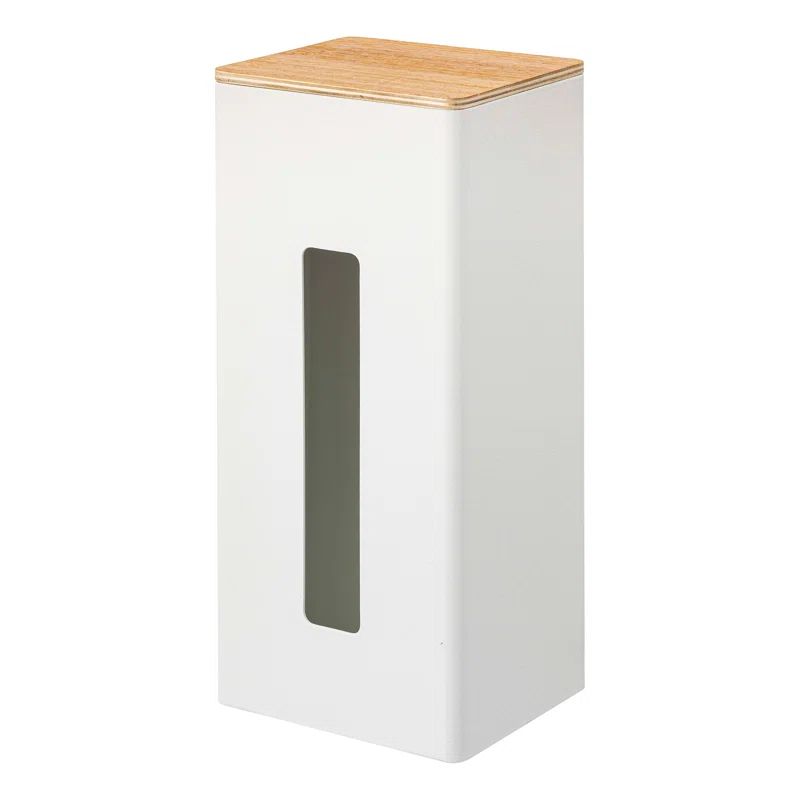 White Steel and Wood Double-Sided Tissue Box Cover
