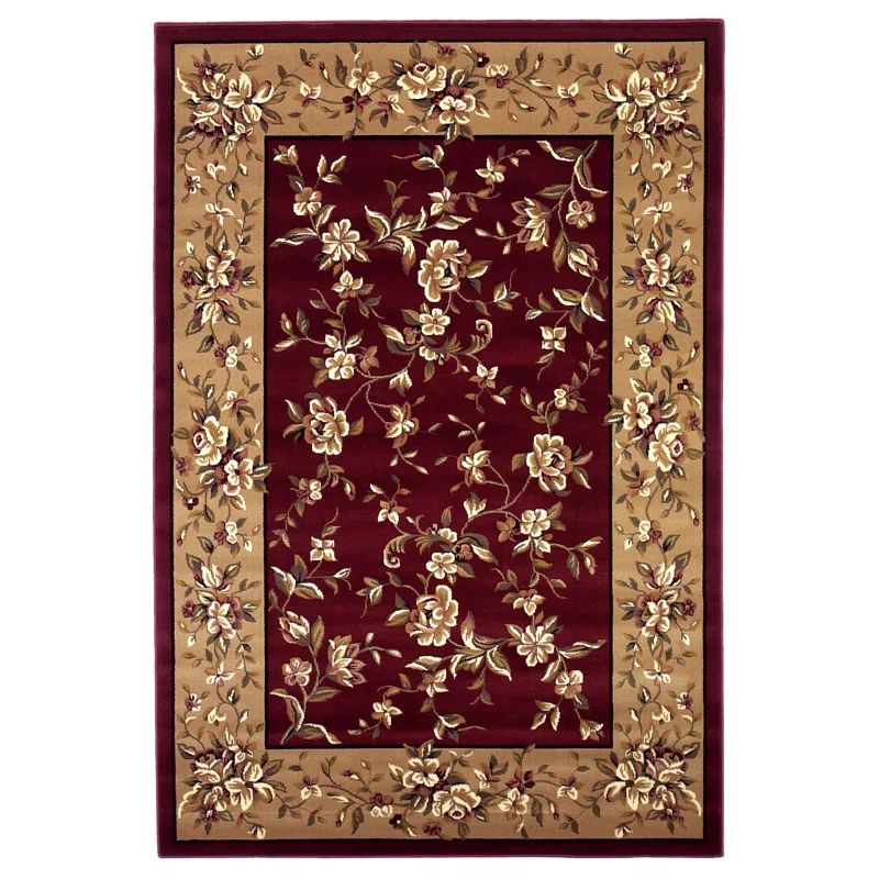 Extra Large Red and Beige Synthetic Floral Handmade Rug