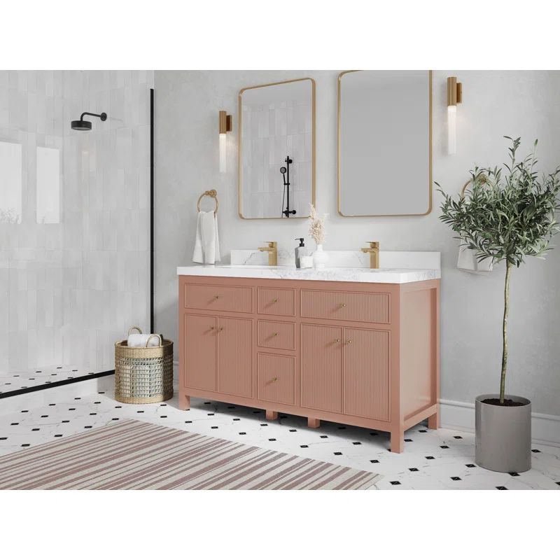 Sonoma 60'' Coral Birch Double Bathroom Vanity with Quartz Top