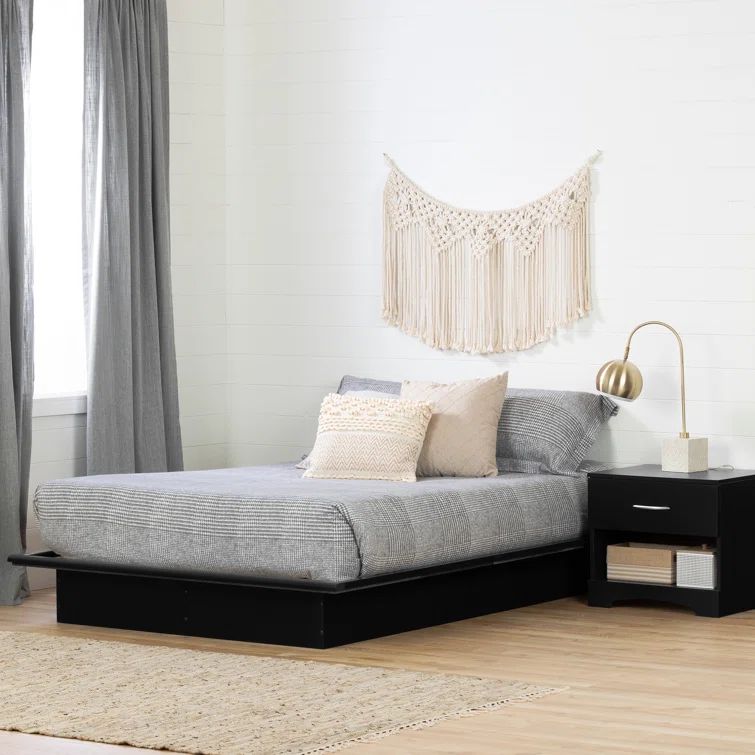 Black Queen Wood Frame Platform Bed with Storage