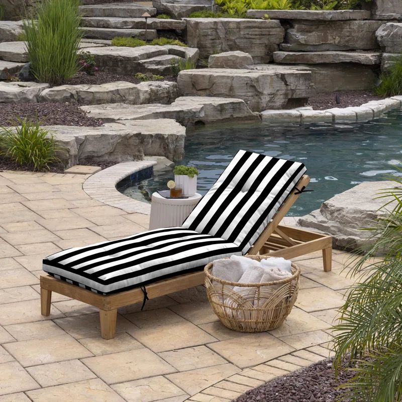Black and White Striped Outdoor Chaise Lounge Cushion, 76 x 22