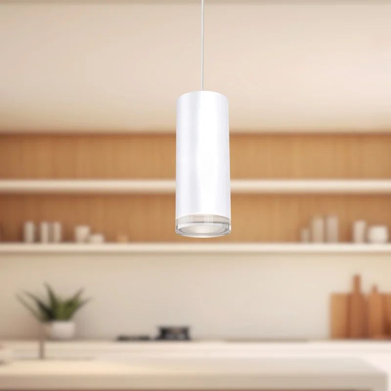 Eclat 10'' LED Cylinder Pendant with Clear Crystal Disc in Brushed Nickel
